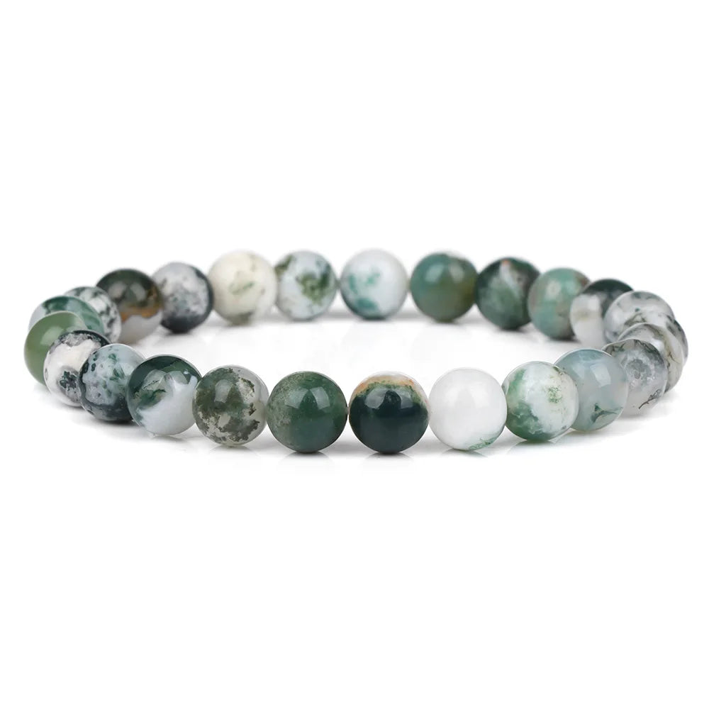 luckacco handmade natural stone african stone beads bracelet men yoga mala jewelry green moss agates beaded bracelet for women men