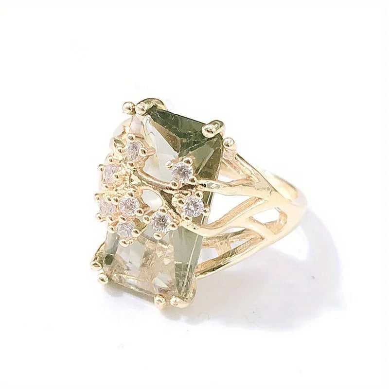 luckacco stunning silver plated cocktail ring with large square zircon - perfect for daily outfits and parties