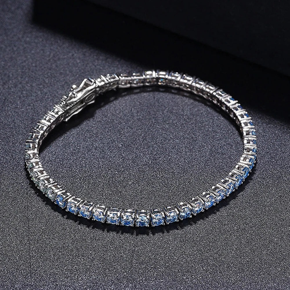 luckacco wong rain 925 sterling silver 3ex colorful 3 mm real moissanite diamonds gemstone tennis chain bracelets bangle fine jewelry