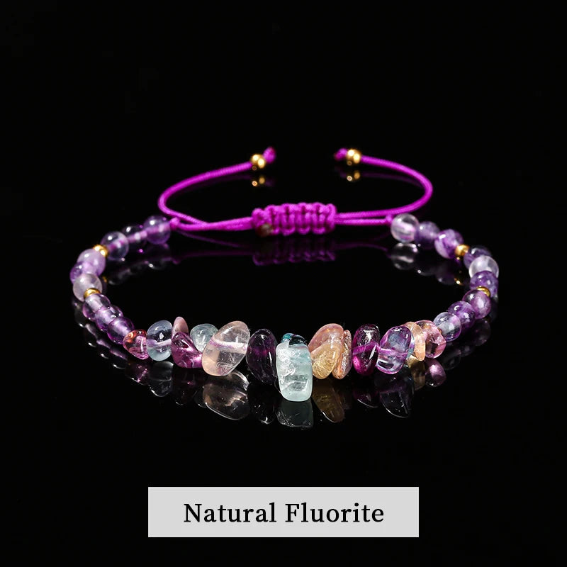 luckacco change better natural stone amethyst gravel chip bead adjustable braided bracelet women men small round bead strand healing gift