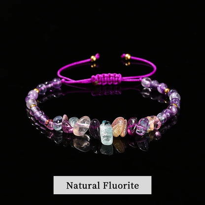 Luckacco Change Better Natural Stone Amethyst Gravel Chip Bead Adjustable Braided Bracelet Women Men Small Round Bead Strand Healing Gift