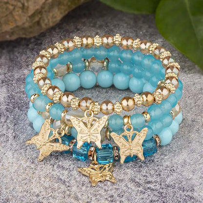 Luckacco 4Pcs Bohemian Butterfly Charm Bracelet Set For Women Crystal Beads Chain Bangle Female Fashion Party Jewelry Gift