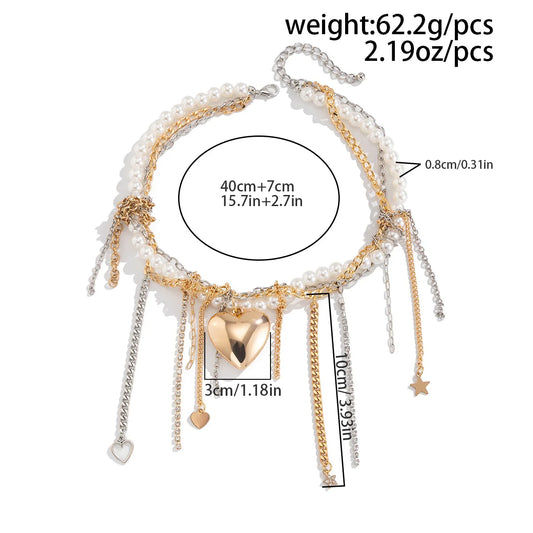 Luckacco Multi-layered Pearl Necklace for Women Party Y2K Trendy Clavicle Chain Fashion Heart Pendant Jewelry Accessories Gifts
