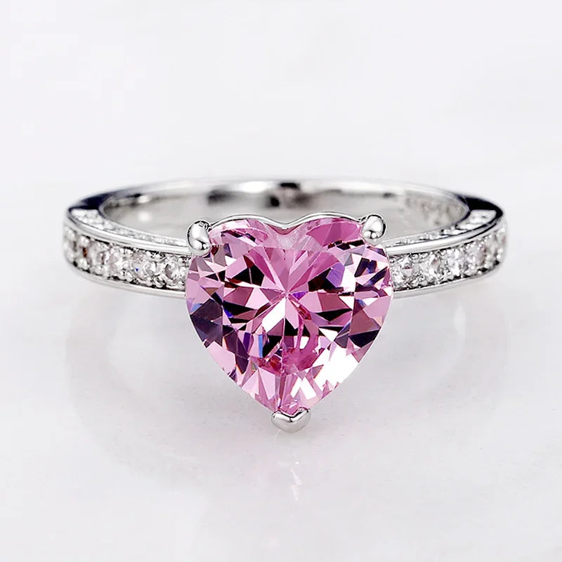 luckacco romantic pink heart shaped ring for female cubic zirconia bridal wedding party  with minimalist fashion jewelry accessories