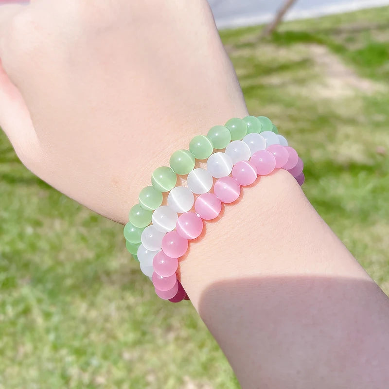luckacco quartz crystal pink powder crystal quartz natural stone streche bracelet elastic cord pulserase jewelry beads lovers woman gift