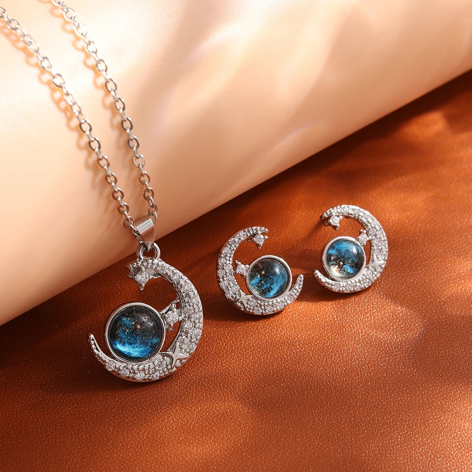 luckacco light luxury titanium steel star series necklace for women gold color planet moon astronaut pendant necklaces jewelry gifts