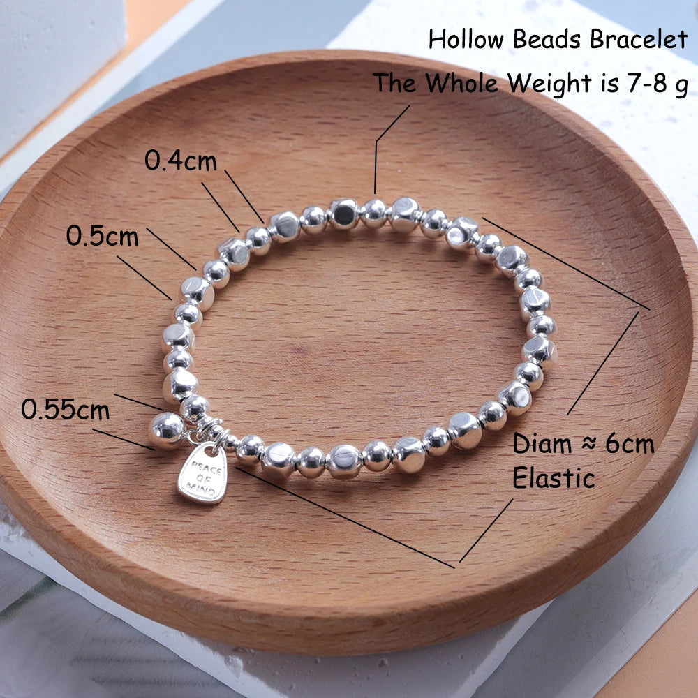 luckacco new 925 silver geometric bead punk peace of mind words irregular string bracelet for woman girl fashion jewelry gift dropship