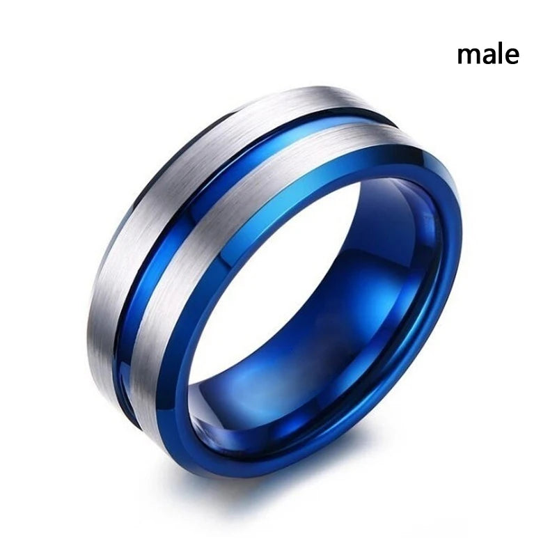 luckacco fashion couple rings romantic white rhinestones cz women rings set simpe men's stainless steel rings for couple wedding jewelry