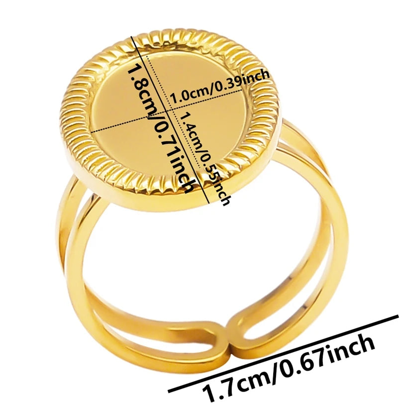 luckacco oval square leaf heart sun base open adjustable ring diy rhinestone oil drop stainless steel rings for women men jewelry bagues