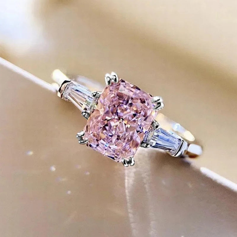 luckacco square pink cubic zirconia wedding 925 sterling silver rings for women romantic bridal marriage party rings fashion jewelry