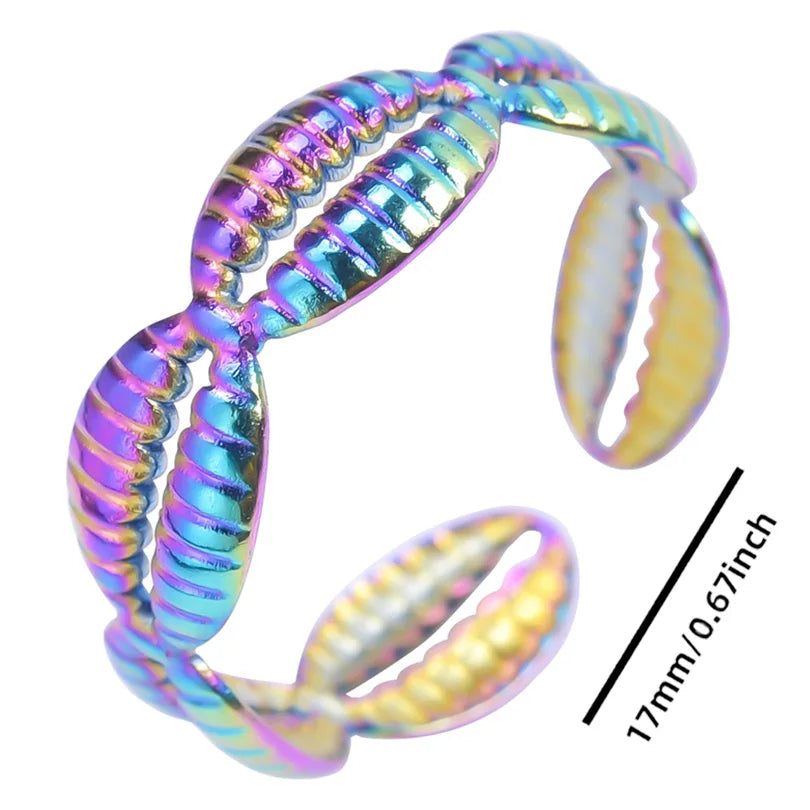luckacco 1pc stylish marine jewelry ocean sea animals conch starfish shell ring stainless steel jellyfish scallop rings women charm gift
