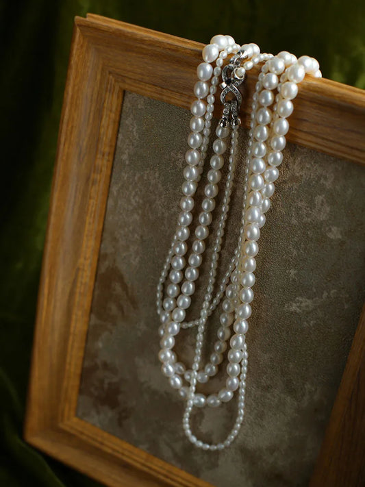 Luckacco Women Elegant Multilayer Long Freshwater Pearls Necklace Sweater Chain Jewelry Fashion Eight Buckle Necklaces