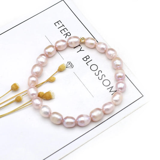 Luckacco 100% Natural Freshwater Pearl Bracelets Elastic Rope Melon Seed Buckle White Purple for Women Charm Jewelry Bracelet Gift