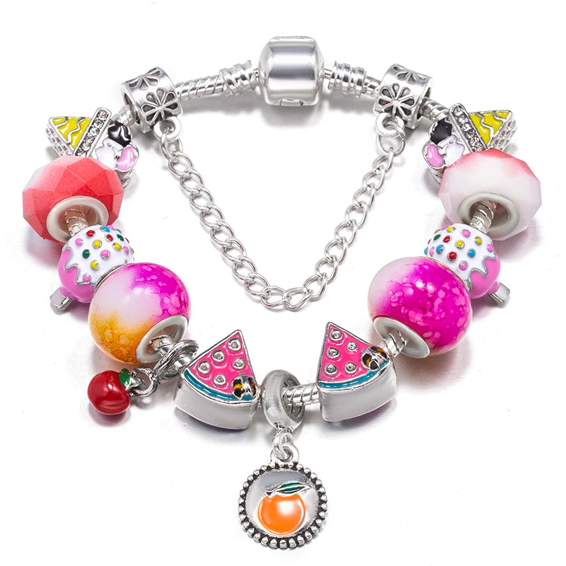 luckacco baopon spring styles butterfly pansy beads charm bracelets diy fine bracelets for women men fiancee bijoux pulseras jewelry gift