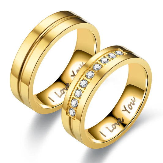 Luckacco Fashion Stainless Steel Couple Engagement Rings for Women Men Crystal I LOVE YOU Ring 2022 Wedding Jewelry Accessories Gifts