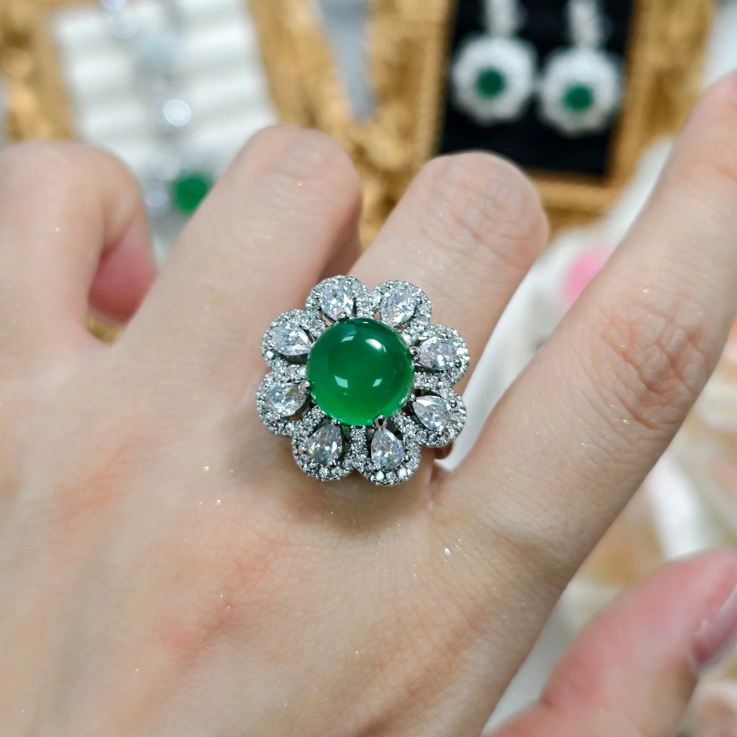 luckacco valuable lab jade diamond jewelry set 925 sterling silver engagement wedding rings earrings necklace for women bridal party gift