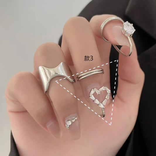 Luckacco Fashion Women's Crystal Nail Cover Ring Luxury Zircon Manicure Fingertips Joint Fake Nail Rings For Women Party Jewelry Gifts