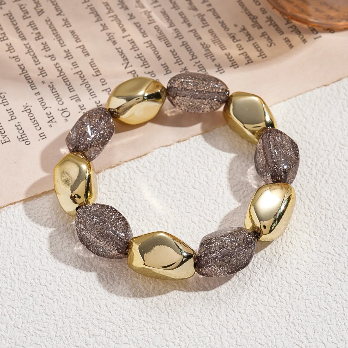 luckacco 7 styles trendy splicing acrylic round beads bracelets bohemian thick irregular resin elastic bangles retro jewelry for women f