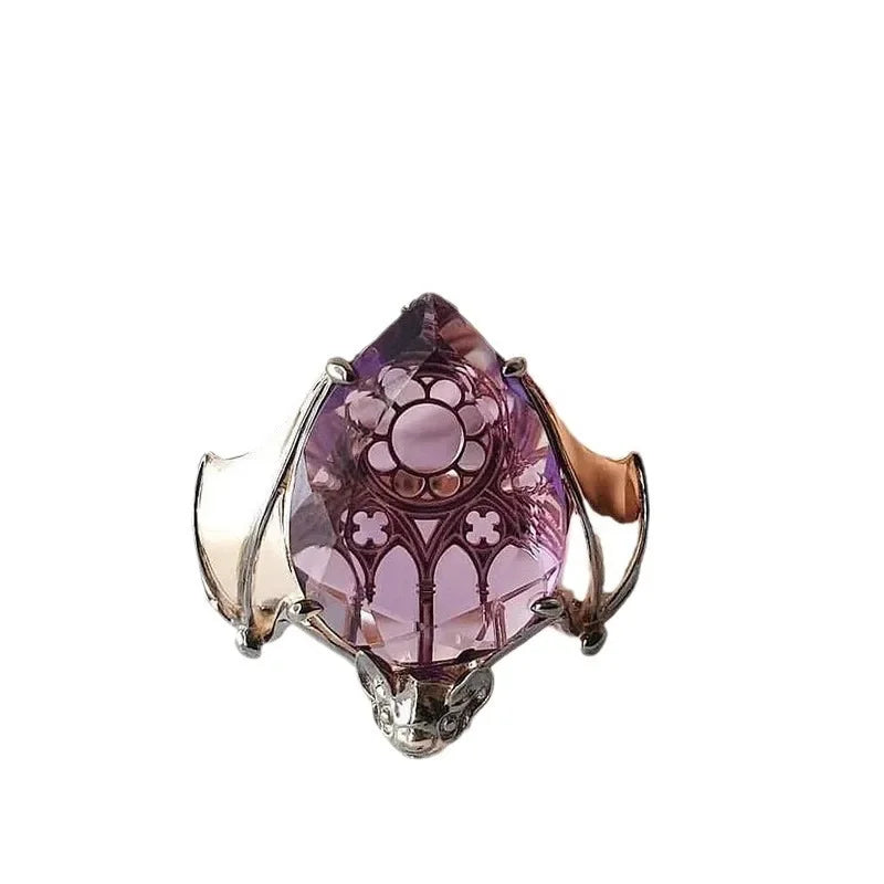 luckacco new arrivals vintage bat finger rings y2k inlaid purple water drop shape stone ring for women fashion party jewelry gifts