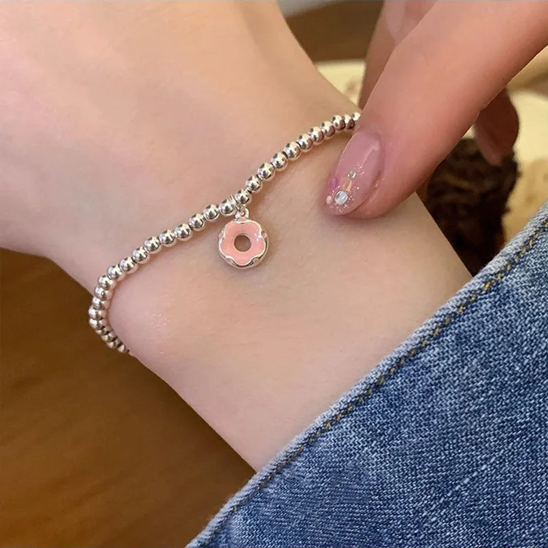 luckacco new 925 silver geometric bead punk peace of mind words irregular string bracelet for woman girl fashion jewelry gift dropship