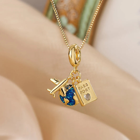 Luckacco Light Luxury Titanium Steel Star Series Necklace for Women Gold Color Planet Moon Astronaut Pendant Necklaces Jewelry Gifts Necklace G