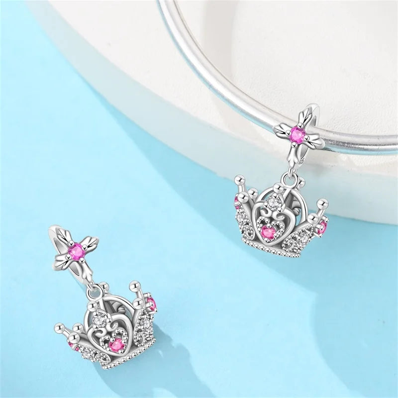 luckacco crown charms skull bead original 925 sterling silver inlaid zirconium pendants fit bracelet necklace jewelry lover gift