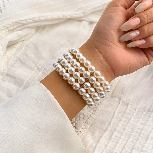 Luckacco Vintage Imitation Pearl Heart OT Buckle Pendant Bracelet for Women Wed Bridal Bead Chain Bangles Couple Hand Jewelry New