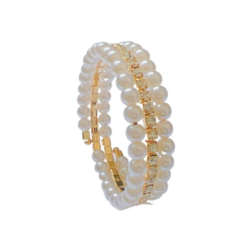 luckacco fahsion crystal imitation pearl bracelets for women multi layer wide bracelets crystal rhinestones bracelet wedding jewelry gift
