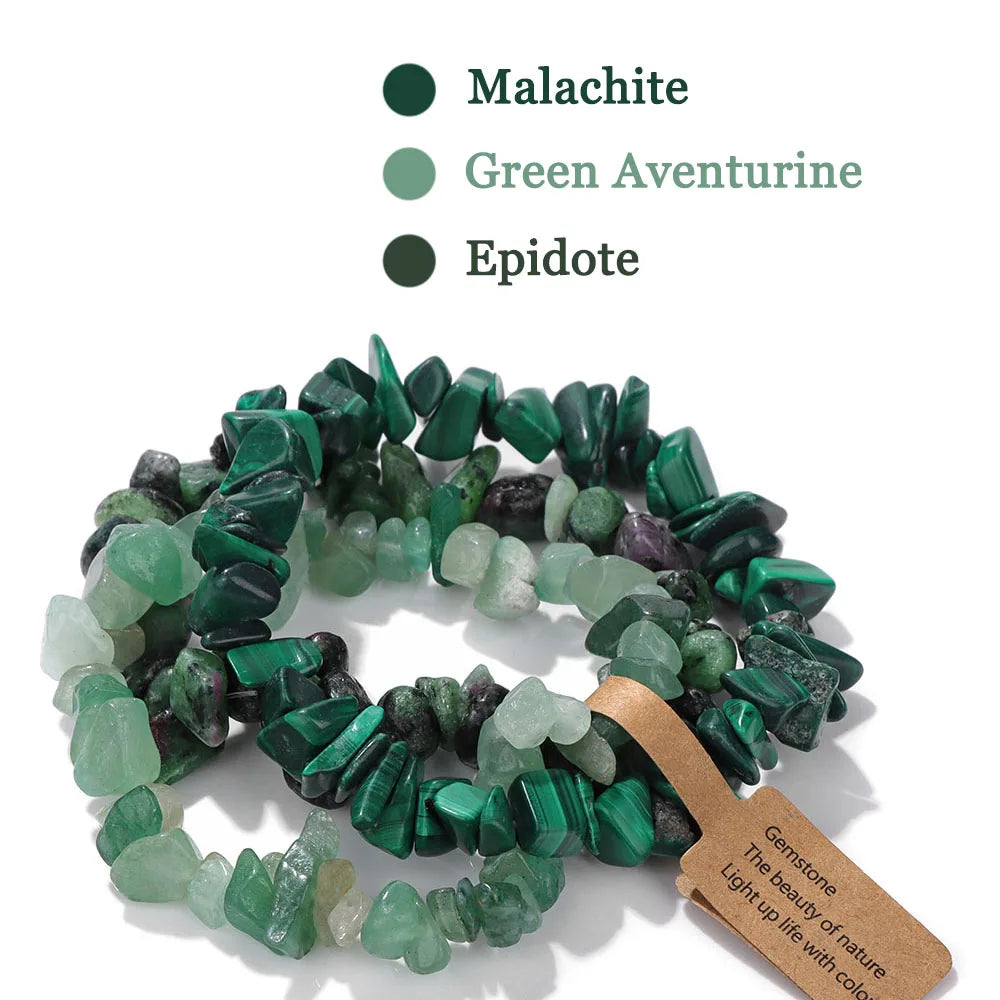 luckacco 3pcs natural chip stone bracelet set irregular fluorite quartzs stretch bracelet with tag healing jewelry gifts for women men