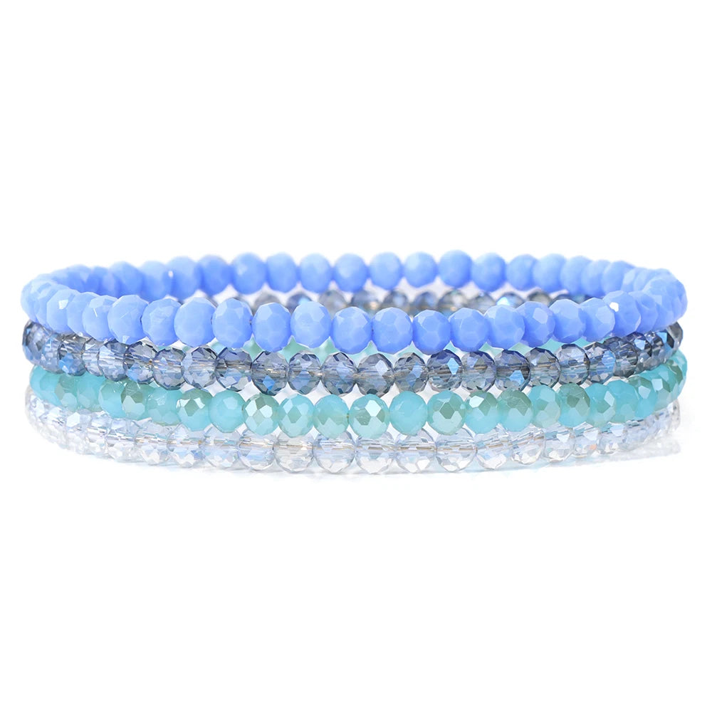 luckacco 4pcs/set shinning crystal beads elastic bracelet bohemian faceted colorful crystal glass beaded bracelet bangles set for women
