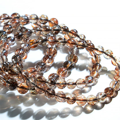 Luckacco Natural Black Golden Super Seven Bracelet Hair Rutilated Bracelet Jewelry For Woman Crystal Round Beads Stone Stretch Bracelet