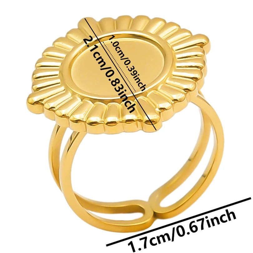 luckacco oval square leaf heart sun base open adjustable ring diy rhinestone oil drop stainless steel rings for women men jewelry bagues