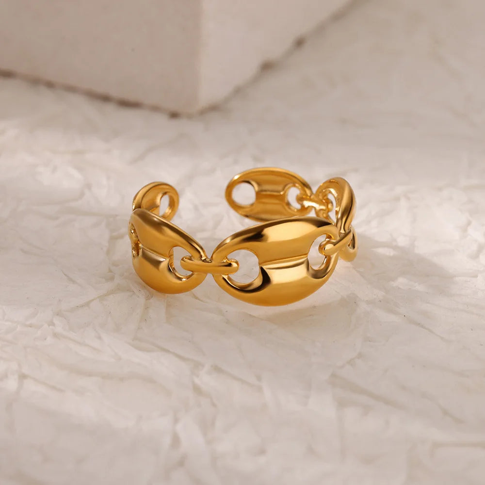 luckacco double heart rings for women gold color stainless steel open adjustable ring female fashion party wedding aesthetic jewelry gift