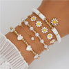 Luckacco 5pcs Set Charm Daisy Flower Pearl Heart Bracelet for Women Personality Trendy Multilayer Gold Color Zircon Jewelry Set Gift