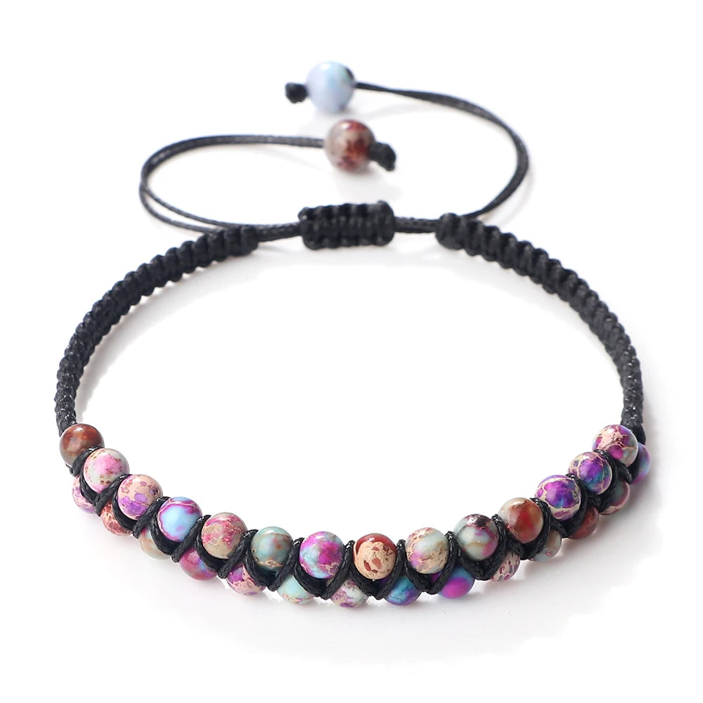 luckacco vintage 4mm natural stone beads bracelets & bangles for women men handmade adjustable braided rope chains meditation jewelry