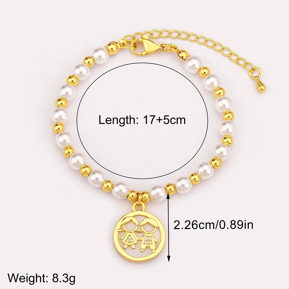 luckacco nidin high quality round shape girl boy pearl beads zircon hand bracelets for female son daughter cute jewelry mother's day gift
