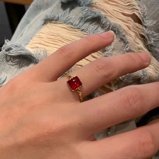 Luckacco Y2k Vintage Gothic Red Crystal Cross Geometry Aesthetic Open Rings for Women Punk Creative Grunge Jewelry Accessories Anillos