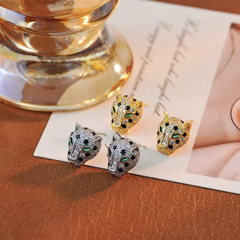 luckacco korea new design fashion jewelry exquisite copper set zircon colorful animal leopard earrings luxury women's gala party earrings