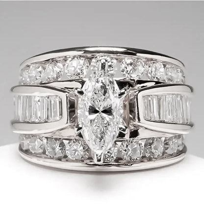 Luckacco Gorgeous Three-Row White Zircon Engagement Rings Fashion Gold Color Party Anniversary Wedding Rings for Women