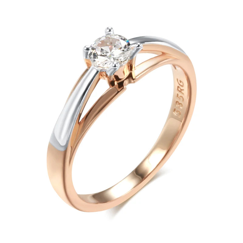luckacco kinel hot bride wedding rings luxury 585 rose gold silver color mix natural zircon setting slim design daily jewelry for women