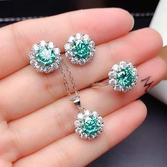 Luckacco Valuable Lab Jade Diamond Jewelry set 925 Sterling Silver Engagement Wedding Rings Earrings Necklace For Women Bridal Party Gift