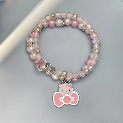 Luckacco 2PCS Kawaii Hello Kitty Bracelet Set Sanrio Crystal Beads Jewelry Gift for Girls Cute Anime Pendant Accessory