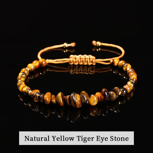 Luckacco Change Better Natural Stone Amethyst Gravel Chip Bead Adjustable Braided Bracelet Women Men Small Round Bead Strand Healing Gift