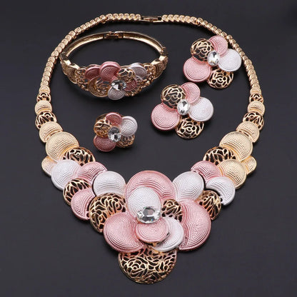 Luckacco Fashion African Jewellery Set Dubai Gold Color Jewelry Sets Women Customer Nigerian Wedding Flower Design Gift