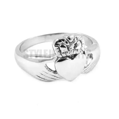 Luckacco Claddagh Style Hand to Hold a Heart with Crown Ring Stainless Steel Jewelry Celtic Biker Wedding Ring  SWR0312A