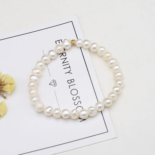 Luckacco 100% Natural Freshwater Pearl Bracelets Elastic Rope Melon Seed Buckle White Purple for Women Charm Jewelry Bracelet Gift