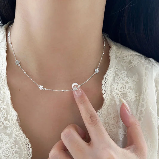 Luckacco New 925 Sterling Silver Classic Multiple Flower Combinations Choker Necklace For Girl Neck Women Wedding Party Gift Fine Jewelry