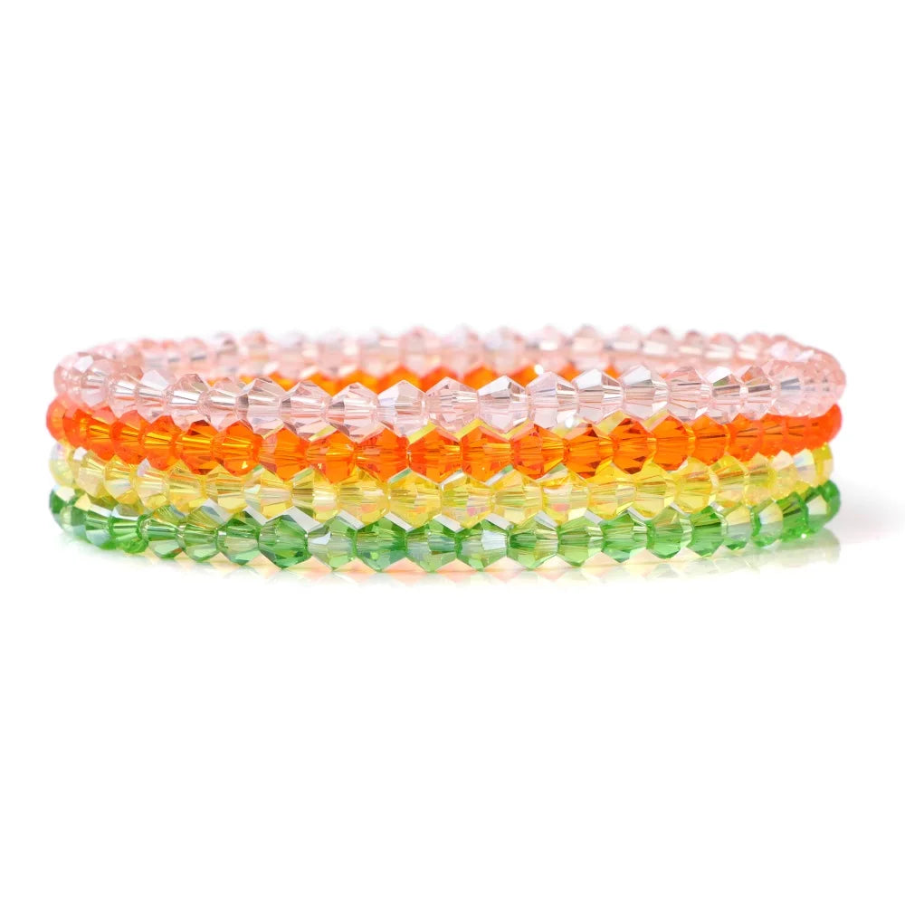 luckacco 4pcs/set shinning crystal beads elastic bracelet bohemian faceted colorful crystal glass beaded bracelet bangles set for women