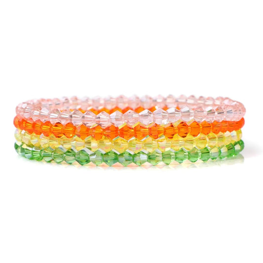 Luckacco 4Pcs/set Shinning Crystal Beads Elastic Bracelet Bohemian Faceted Colorful Crystal Glass Beaded Bracelet Bangles Set For Women