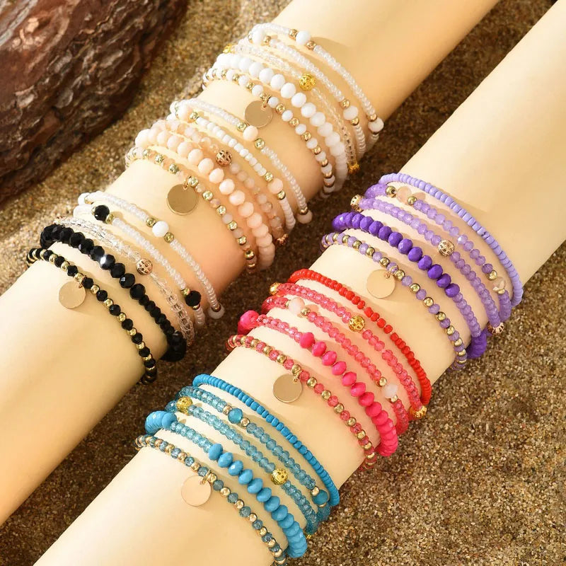 luckacco y2k ethnic bohemian beaded bracelets set for women  beads chains stackable wristband girls boho hand jewelry accessoreis